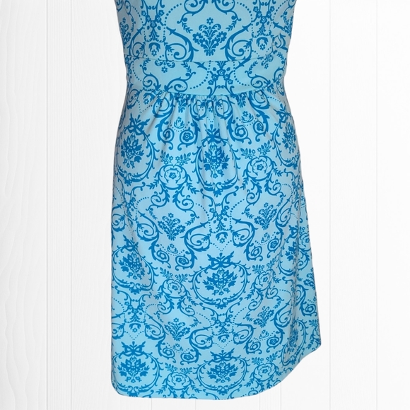 Tehama Women's Blue Damask V-Neck Sleeveless Pleated Midi Dress Size Small - Picture 8 of 11